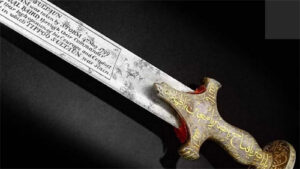 A sword studded with gems and enamel of Tipu Sultan was auctioned for about Rs 1.9 crore.