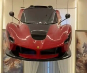 A Ferrari worth Rs 5 crore was hung in place of a chandelier.